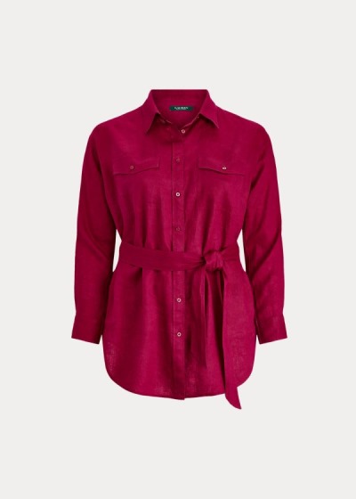 Camisa Ralph Lauren Belted Linen Mulher 64723-UVCZ